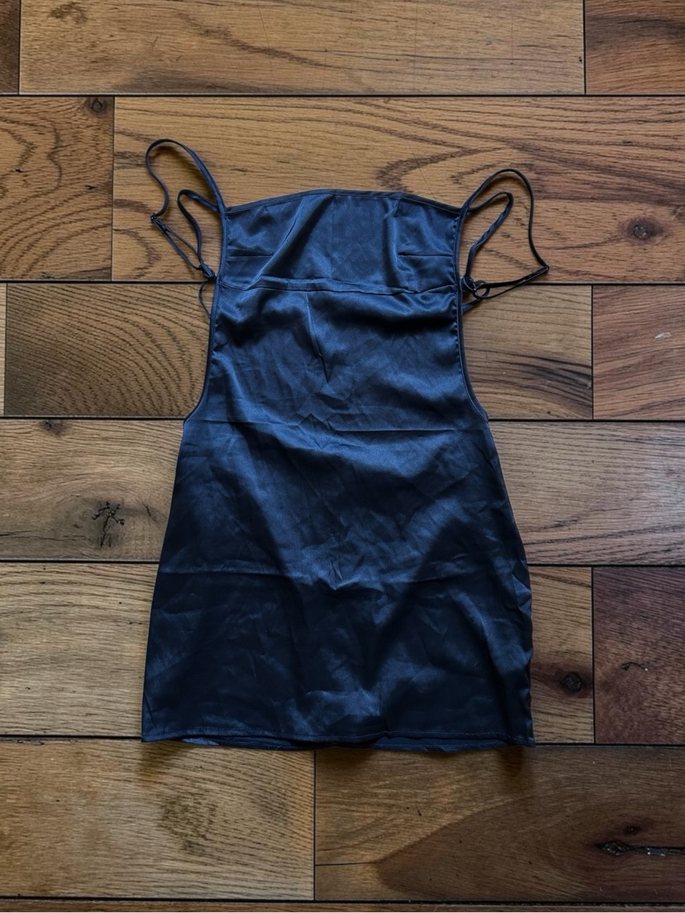 Women’s Black Satin Strappy Mini Dress Size S